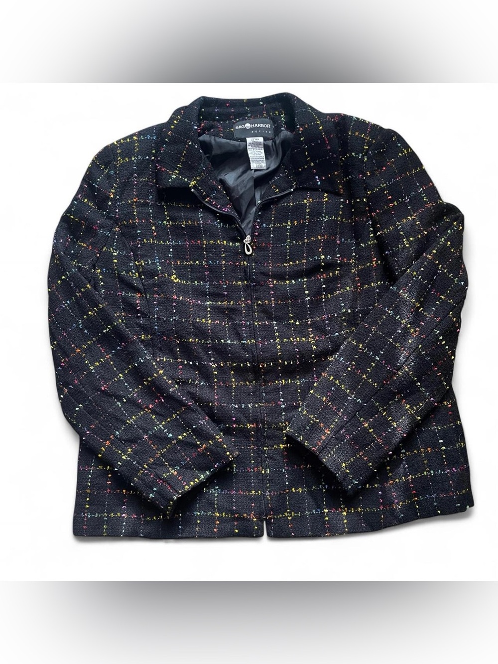 Sag Harbor Black & Multi-color Zip-Up Blazer Jacket